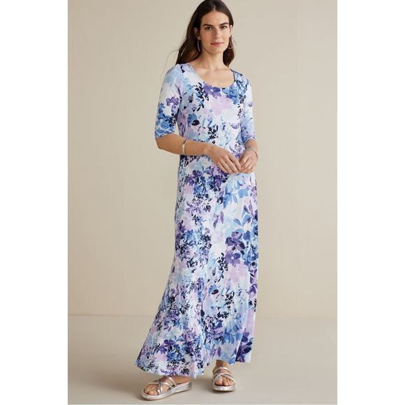 Soft Surroundings Vivienne Purple Blue Floral Maxi 1/2 Sleeve Dress New Plus 2X - Picture 12 of 12
